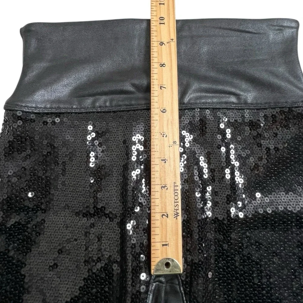 Spanx Womens Small Black Faux Leather Sequin‎ Front High Rise Leggings